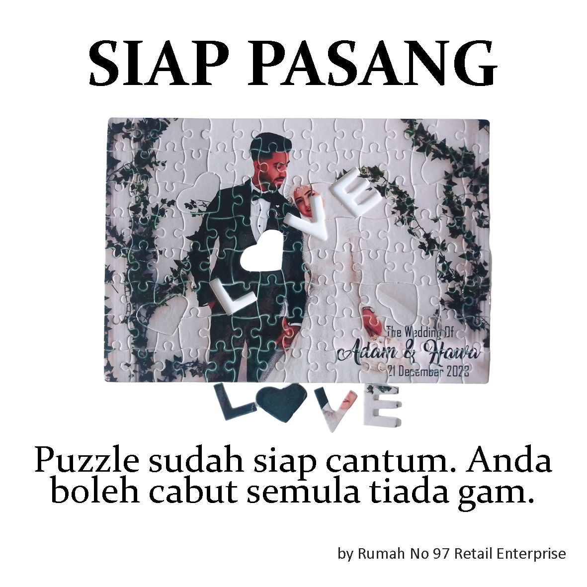 Puzzle Custom Saiz A4 LOVE (100 pcs) | 20 x 29cm | Gambar Sendiri | Custom Made
