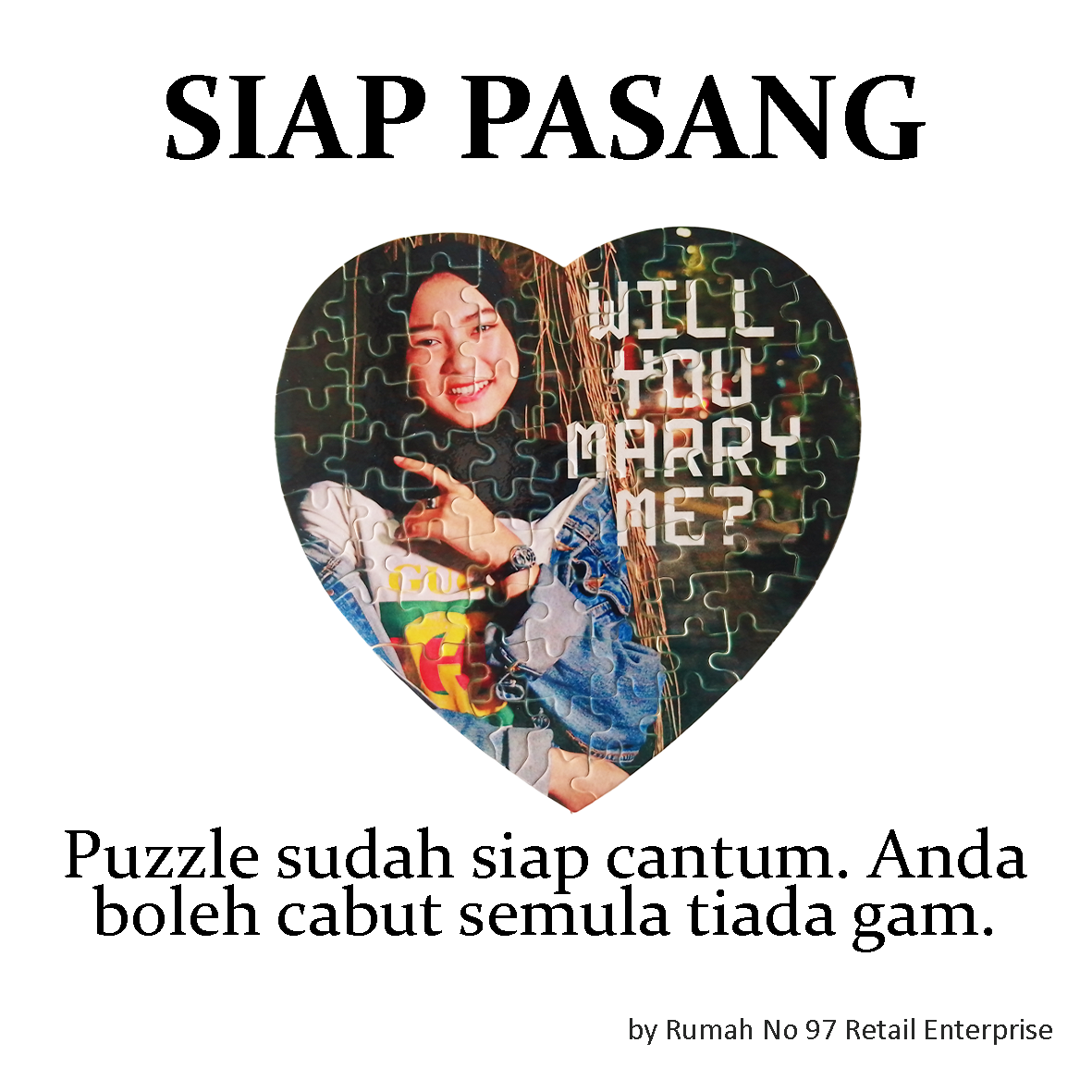 Puzzle Custom Saiz LOVE (75 pcs) | 19 x 19cm | Gambar Sendiri | Custom Made