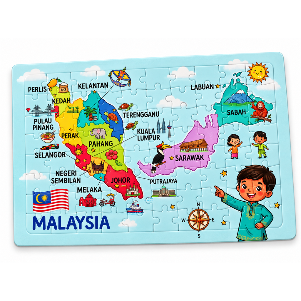 Puzzle Peta Malaysia Kanak-Kanak | Jigsaw Puzzle Pendidikan Negeri-Negeri Malaysia | Mainan Edukasi Belajar Geografi