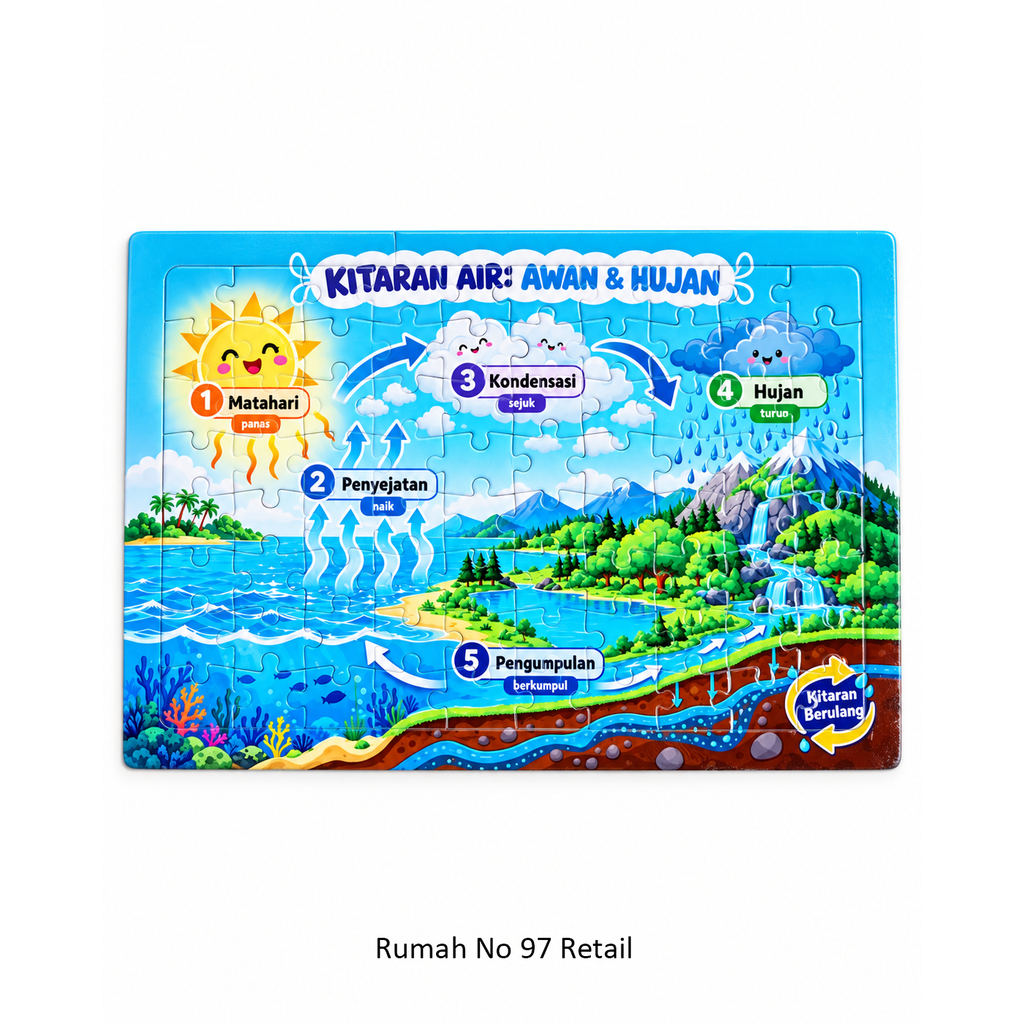 Puzzle Jigsaw Kitaran Air Awan & Hujan Sains Pendidikan Kanak-Kanak Tadika Sekolah A4 80 pcs A5 30 pcs Ada Papan Alas
