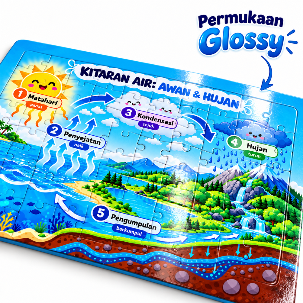 Puzzle Jigsaw Kitaran Air Awan & Hujan Sains Pendidikan Kanak-Kanak Tadika Sekolah A4 80 pcs A5 30 pcs Ada Papan Alas