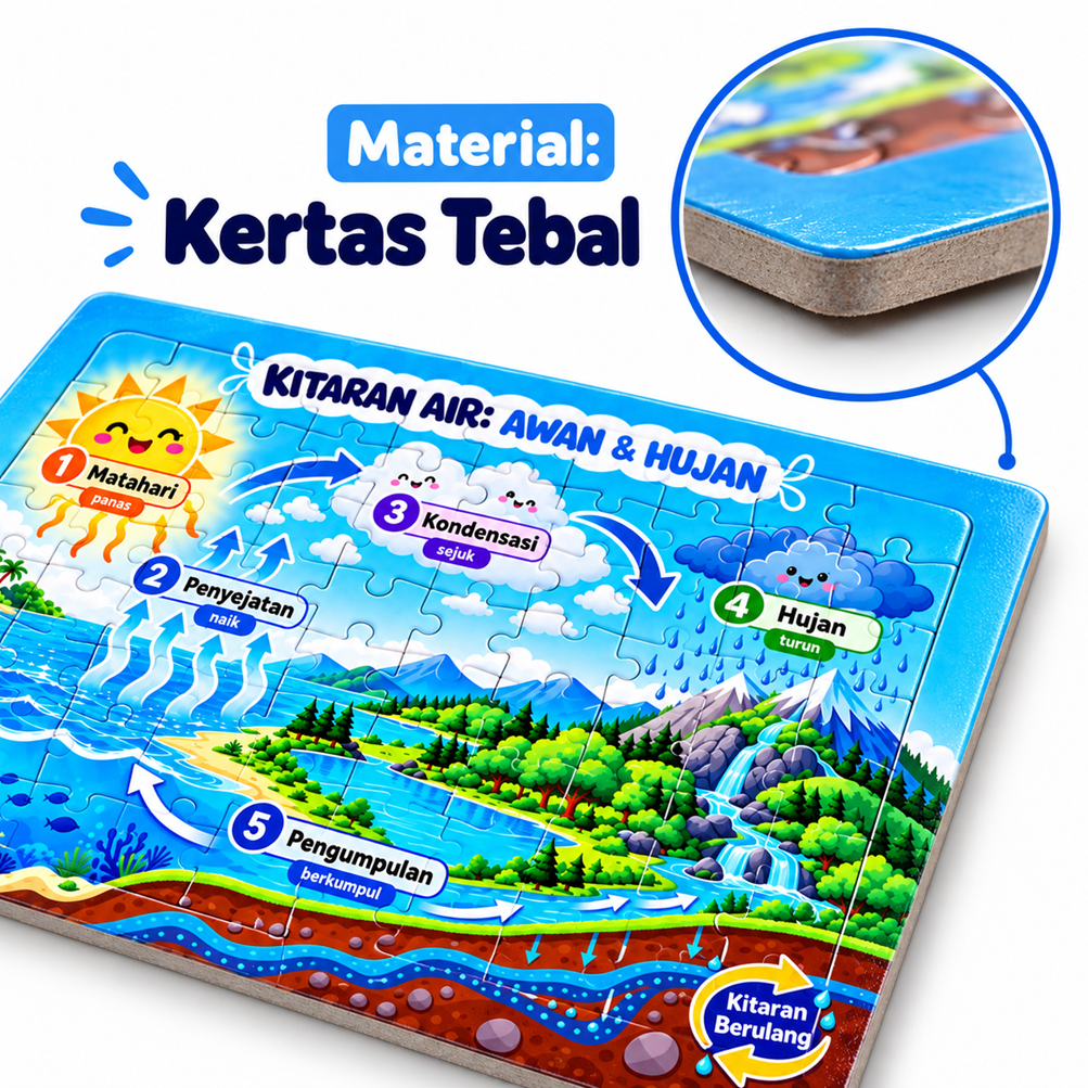 Puzzle Jigsaw Kitaran Air Awan & Hujan Sains Pendidikan Kanak-Kanak Tadika Sekolah A4 80 pcs A5 30 pcs Ada Papan Alas