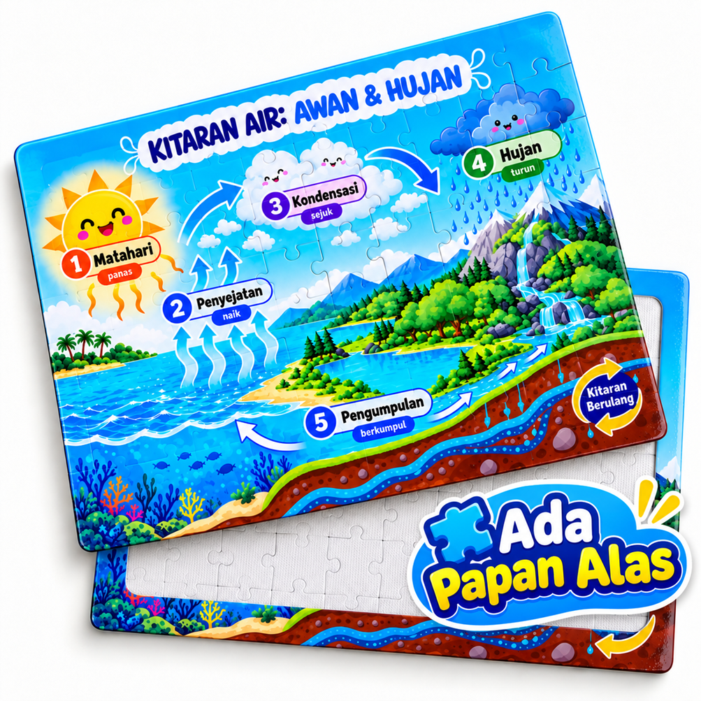 Puzzle Jigsaw Kitaran Air Awan & Hujan Sains Pendidikan Kanak-Kanak Tadika Sekolah A4 80 pcs A5 30 pcs Ada Papan Alas