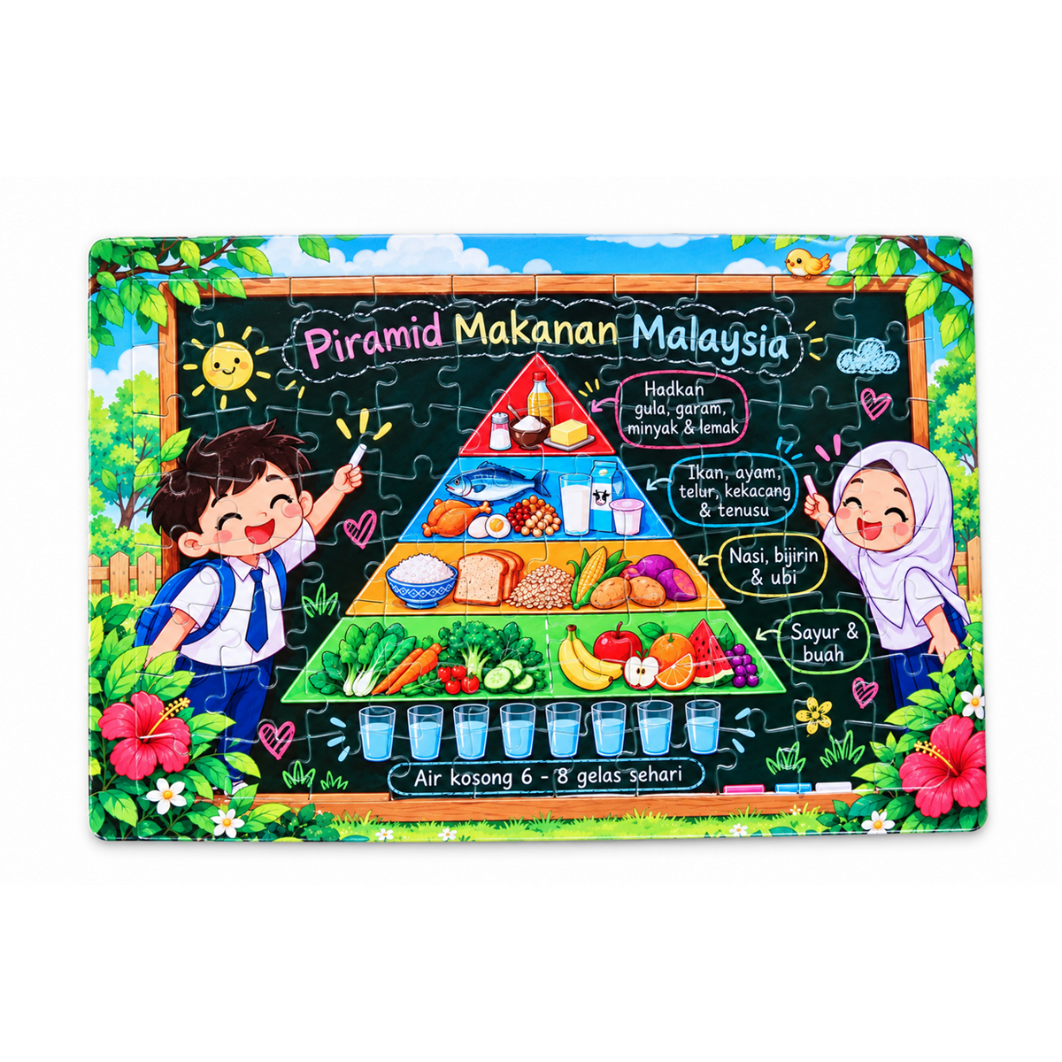 Jigsaw Puzzle Piramid Makanan Malaysia Pendidikan Kanak-Kanak Tadika Prasekolah Sekolah A4 80pcs A5 30pcs Papan Alas DIY