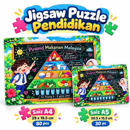 Jigsaw Puzzle Piramid Makanan Malaysia Pendidikan Kanak-Kanak Tadika Prasekolah Sekolah A4 80pcs A5 30pcs Papan Alas DIY