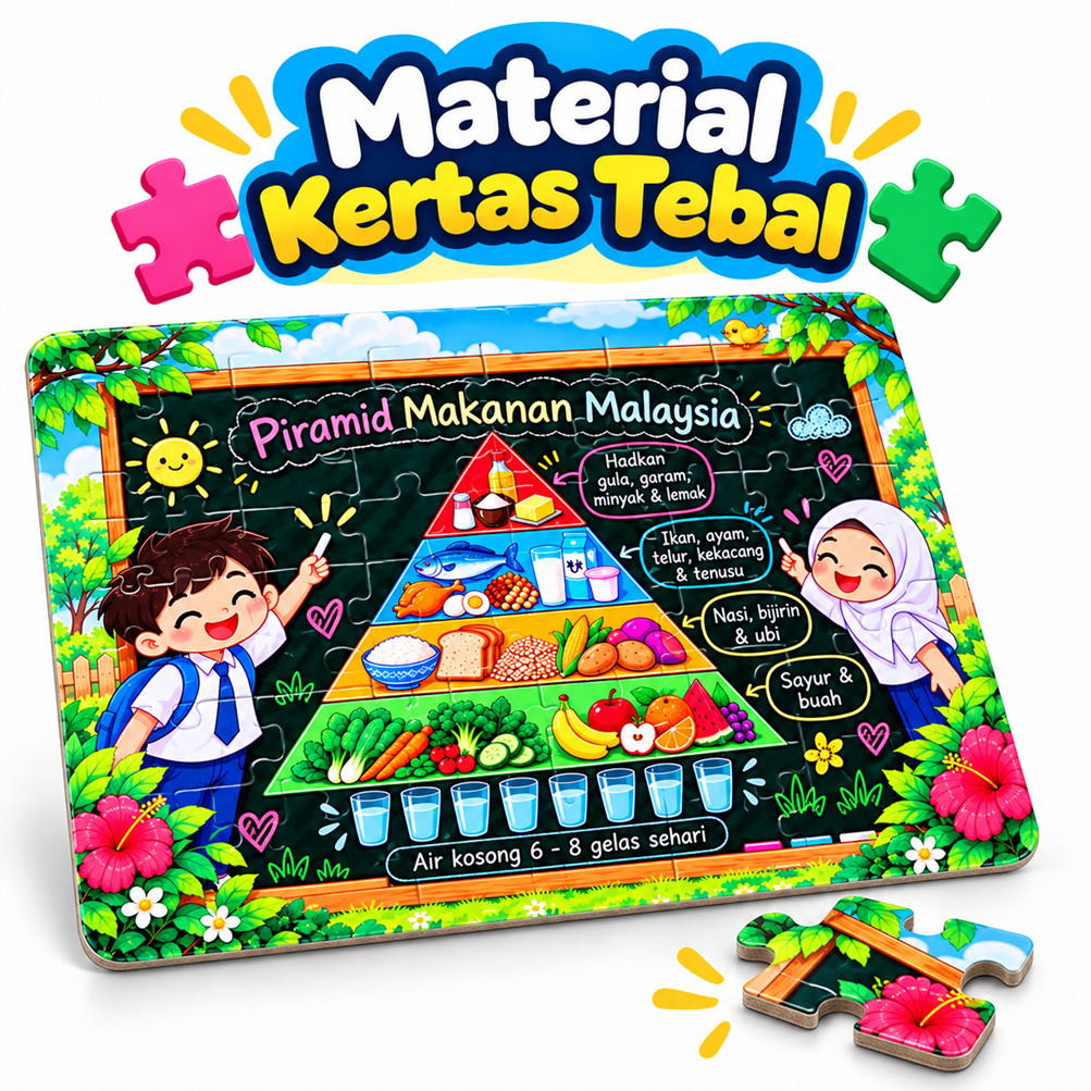 Jigsaw Puzzle Piramid Makanan Malaysia Pendidikan Kanak-Kanak Tadika Prasekolah Sekolah A4 80pcs A5 30pcs Papan Alas DIY