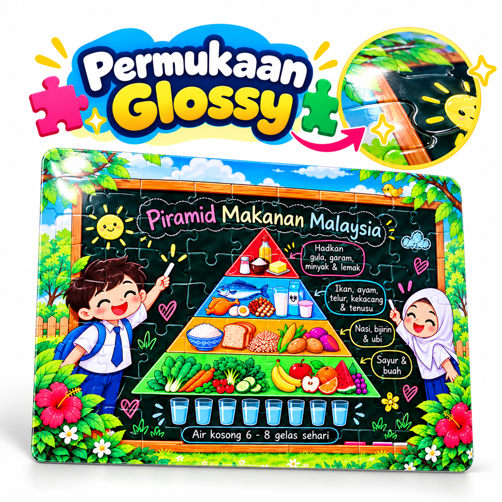 Jigsaw Puzzle Piramid Makanan Malaysia Pendidikan Kanak-Kanak Tadika Prasekolah Sekolah A4 80pcs A5 30pcs Papan Alas DIY