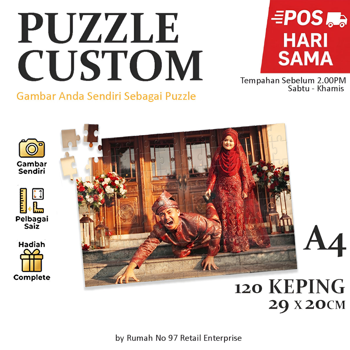 Puzzle Custom Saiz A4 (120 pcs) | 20 x 29cm | Gambar Sendiri | Custom Made