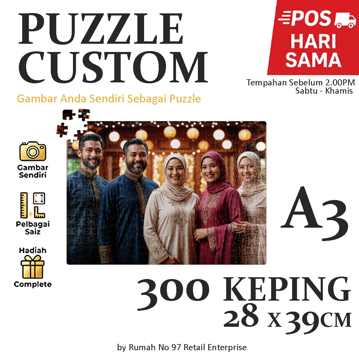 Puzzle Custom Saiz A3 (300 pcs) | 28 x 39cm | Gambar Sendiri | Custom Made