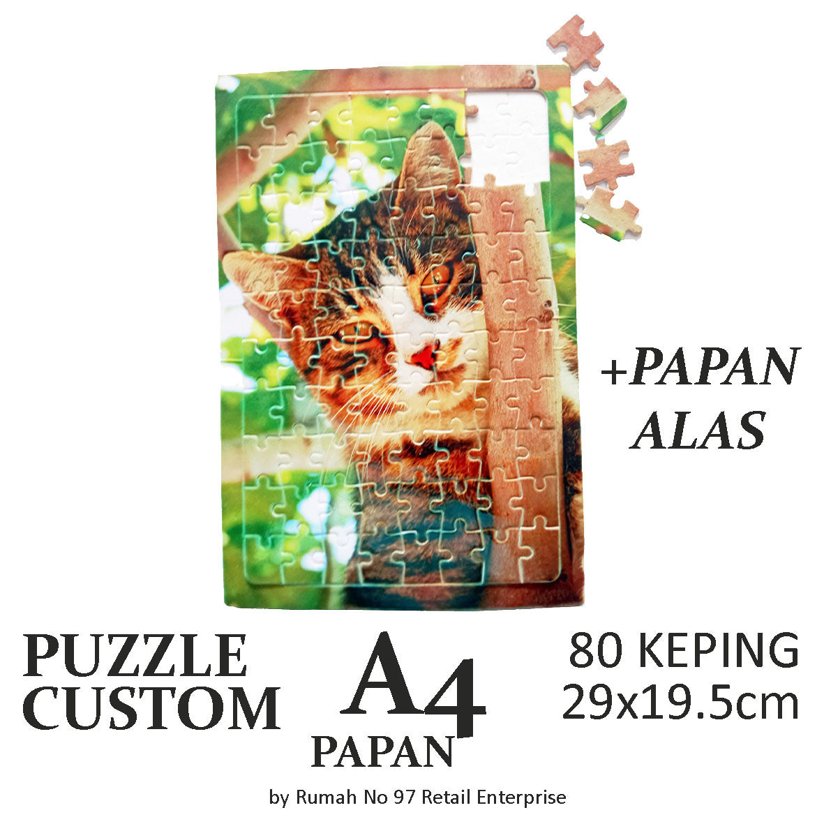 Puzzle Custom Saiz A4 (80 pcs) Papan Alas | 19.5 x 29cm | Gambar Sendiri | Custom Made