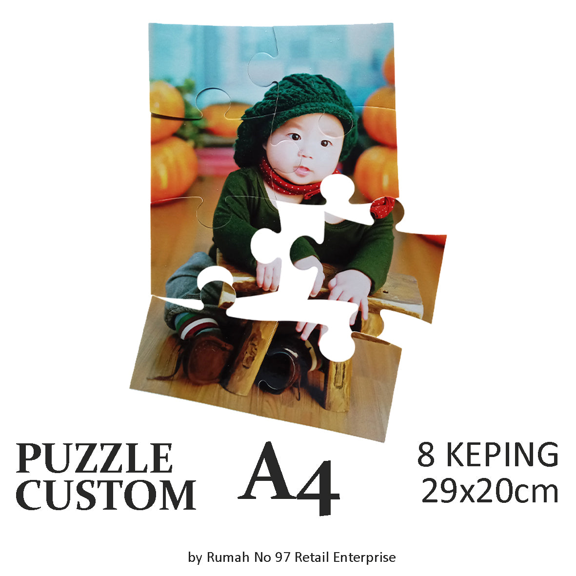 Puzzle Custom Saiz A4 (8 pcs) | 20 x 29cm | Gambar Sendiri | Custom Made
