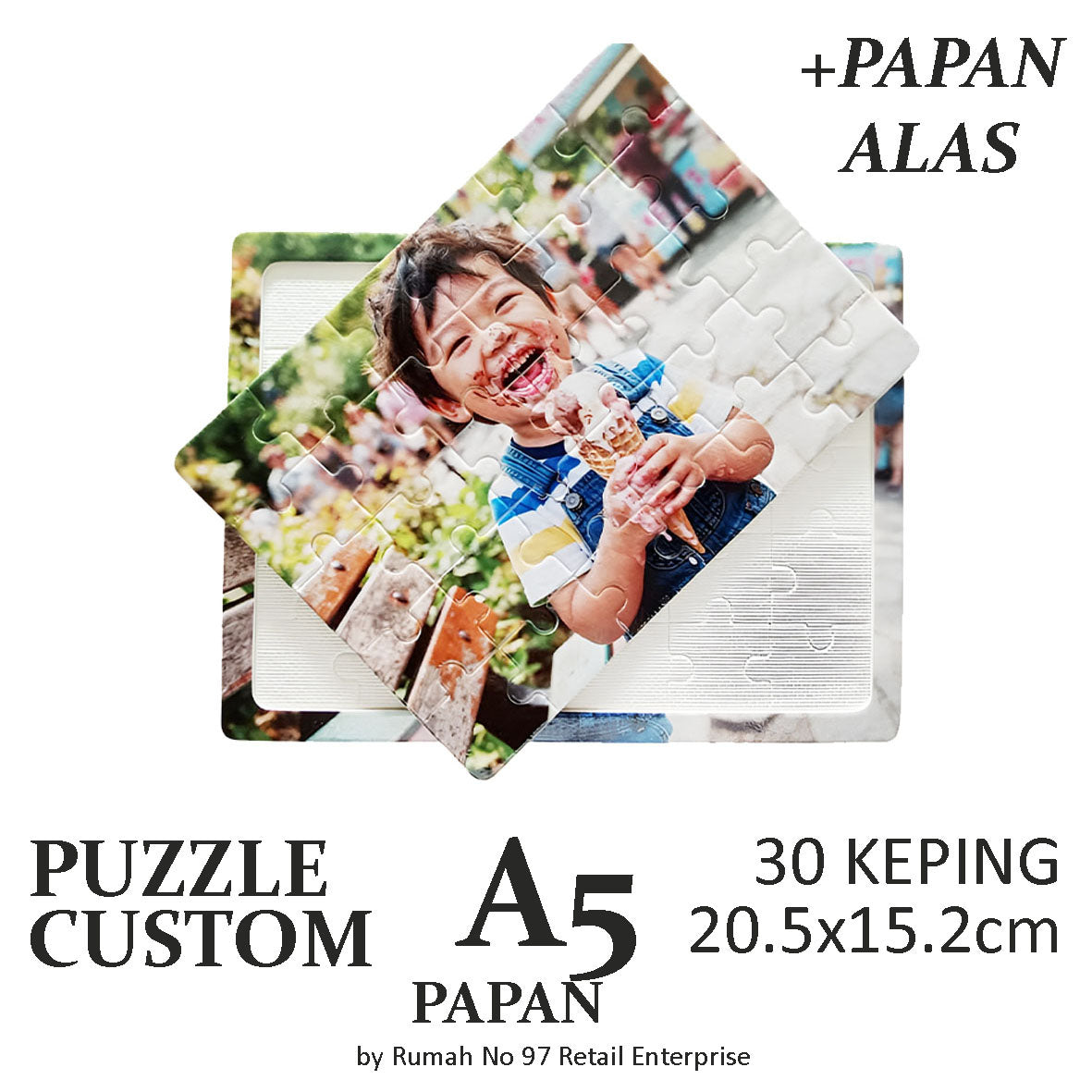 Puzzle Custom Saiz A5 (30 pcs) | 14.5 x 20cm Papan Alas | Gambar Sendiri | Custom Made