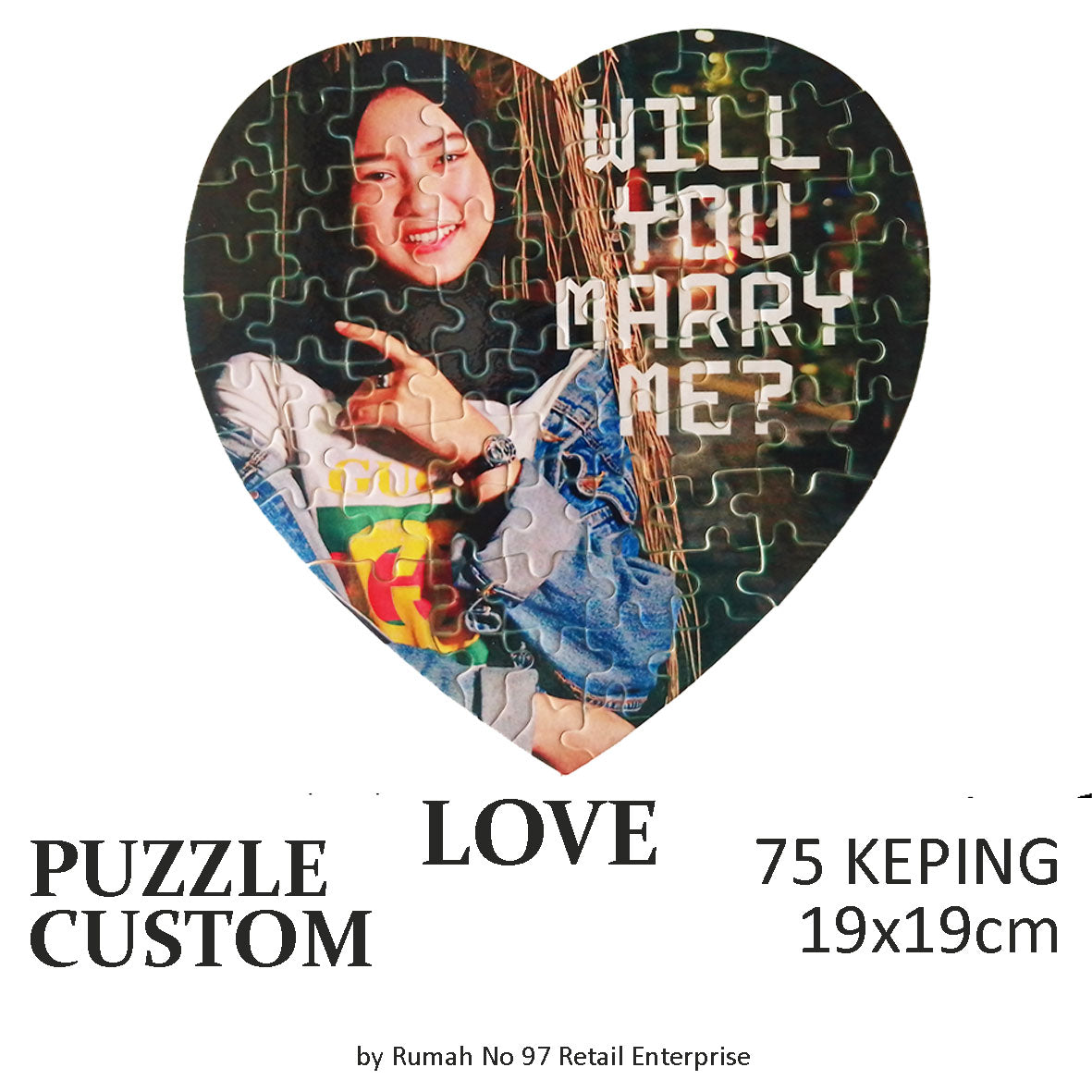 Puzzle Custom Saiz LOVE (75 pcs) | 19 x 19cm | Gambar Sendiri | Custom Made