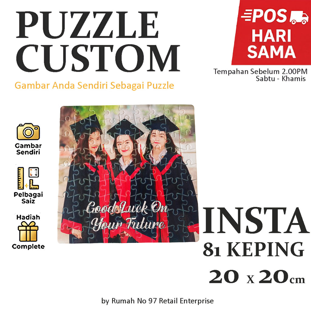 Puzzle Custom Saiz INSTA (81 pcs) | 20 x 20cm | Gambar Sendiri | Custom Made