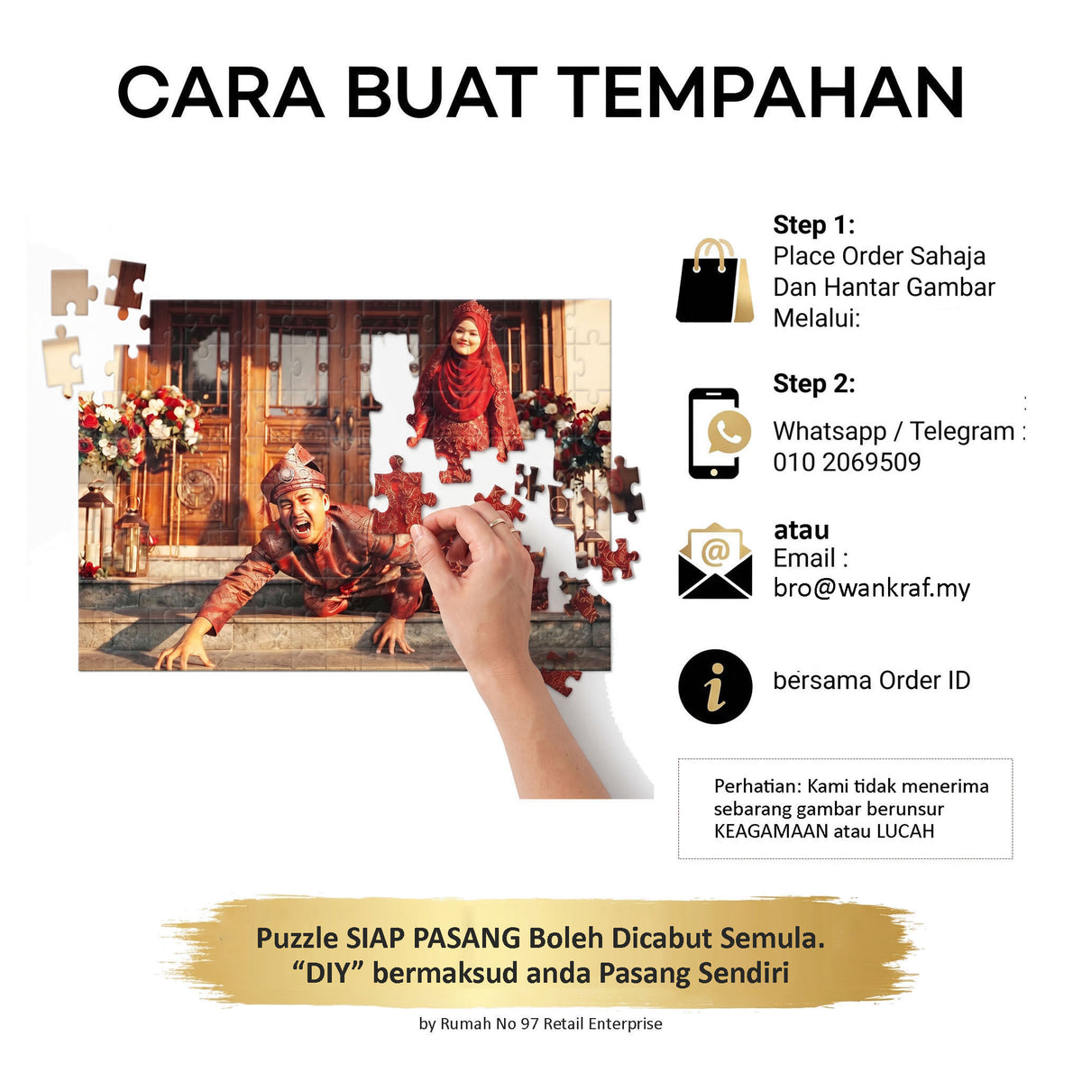 Puzzle Custom Saiz A4 (80 pcs) Papan Alas | 19.5 x 29cm | Gambar Sendiri | Custom Made