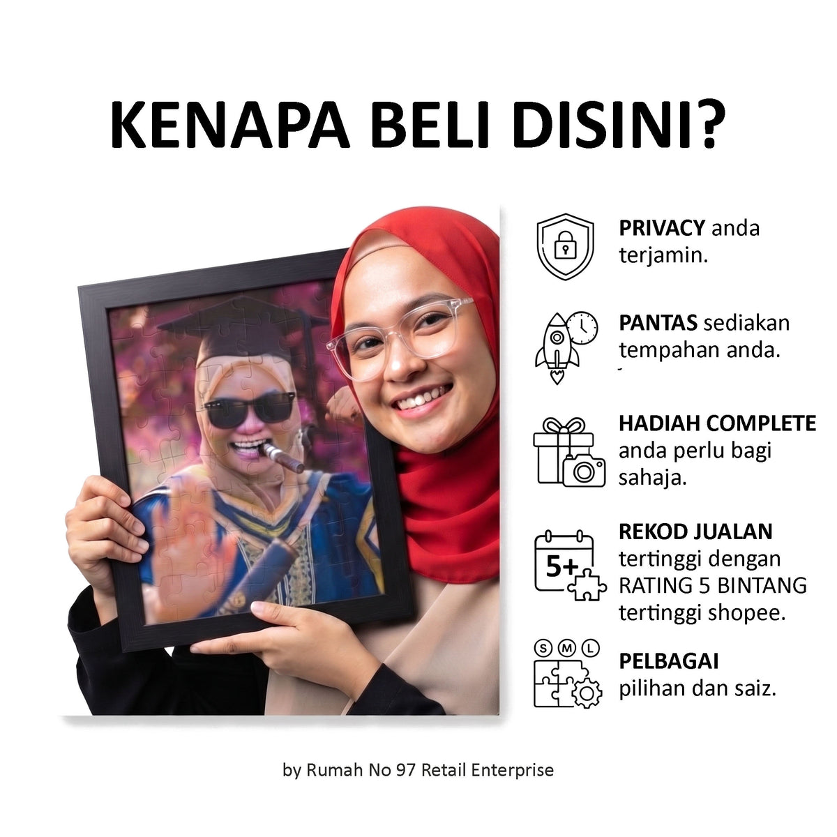 Puzzle Custom Saiz A4 (80 pcs) Papan Alas | 19.5 x 29cm | Gambar Sendiri | Custom Made