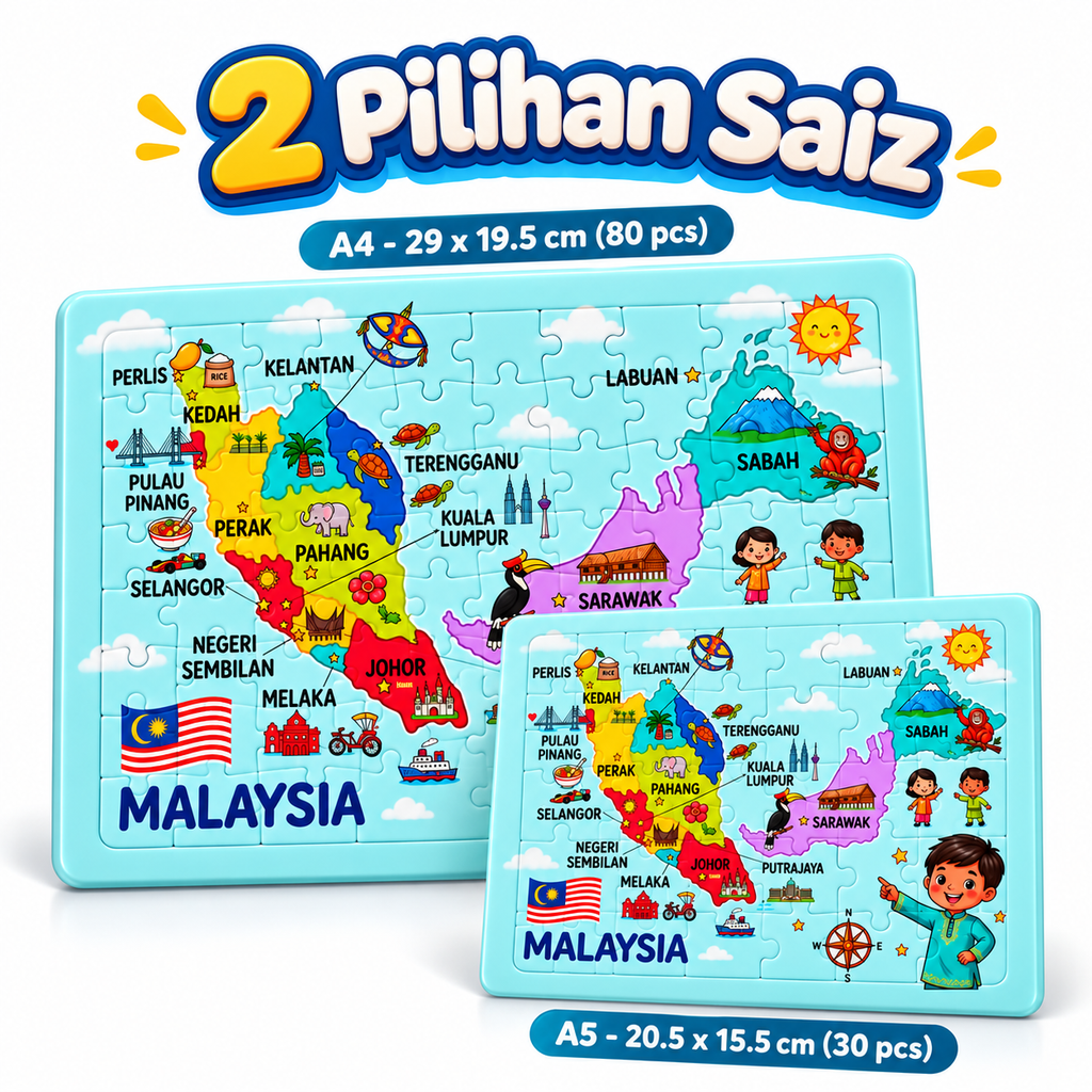 Puzzle Peta Malaysia Kanak-Kanak | Jigsaw Puzzle Pendidikan Negeri-Negeri Malaysia | Mainan Edukasi Belajar Geografi