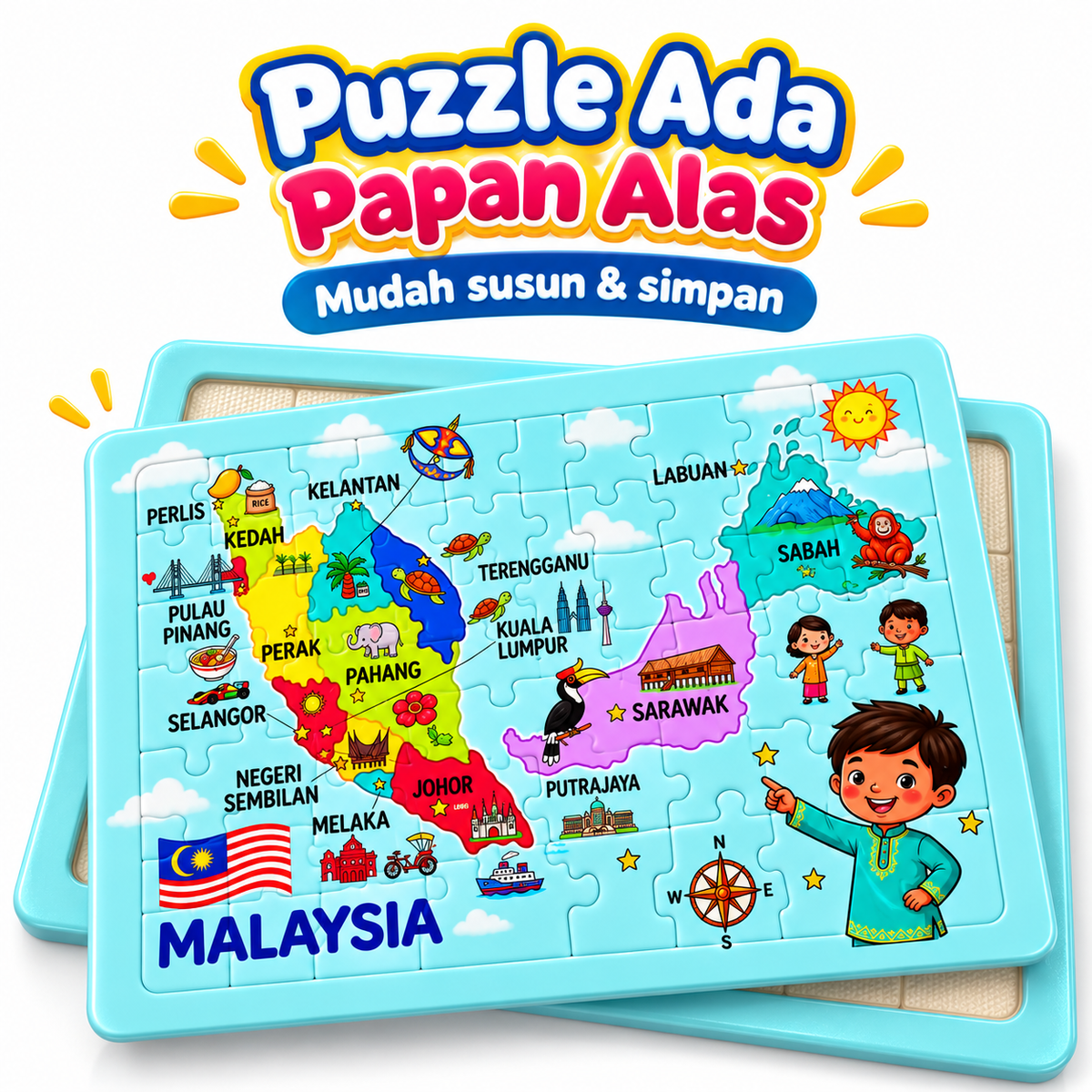 Puzzle Peta Malaysia Kanak-Kanak | Jigsaw Puzzle Pendidikan Negeri-Negeri Malaysia | Mainan Edukasi Belajar Geografi