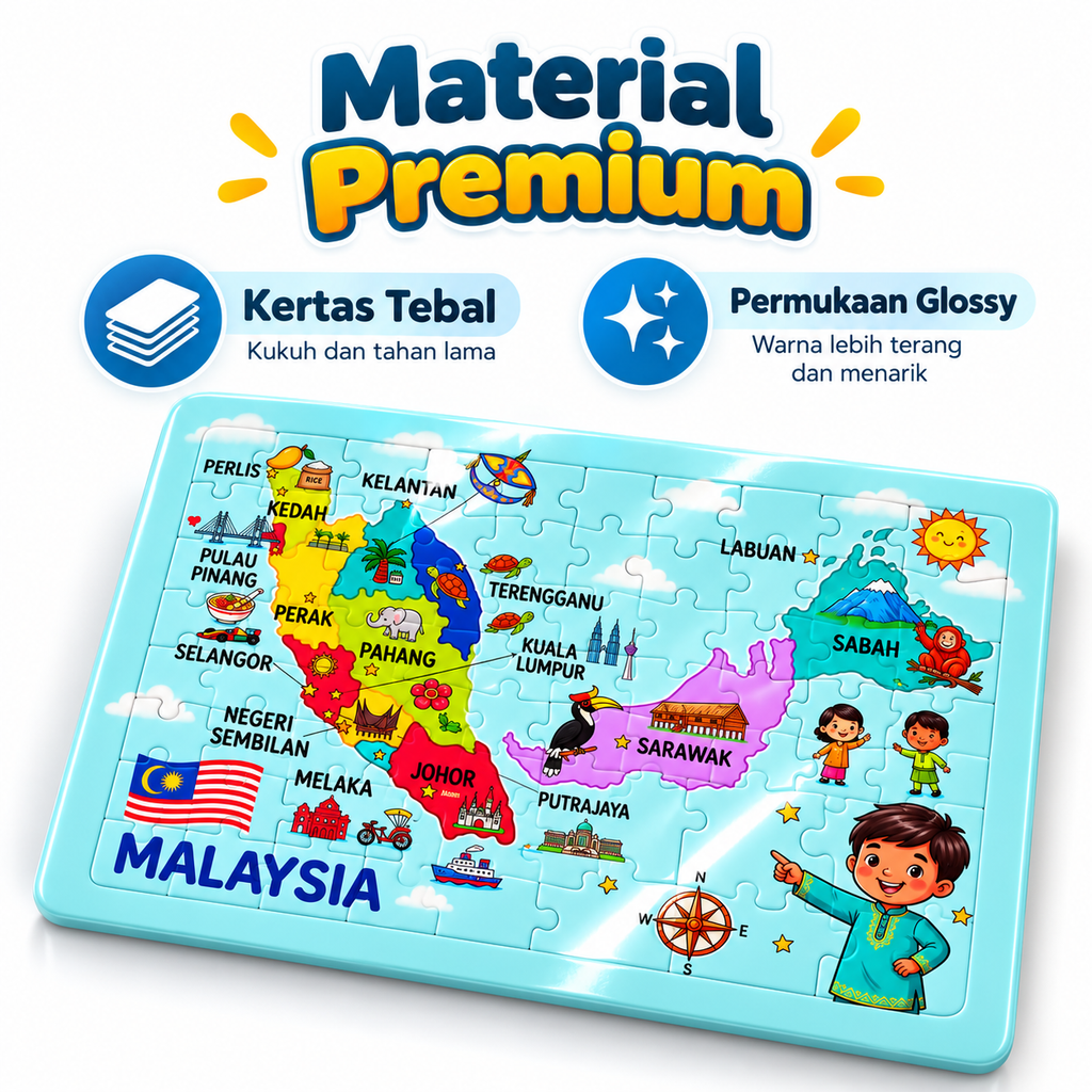 Puzzle Peta Malaysia Kanak-Kanak | Jigsaw Puzzle Pendidikan Negeri-Negeri Malaysia | Mainan Edukasi Belajar Geografi