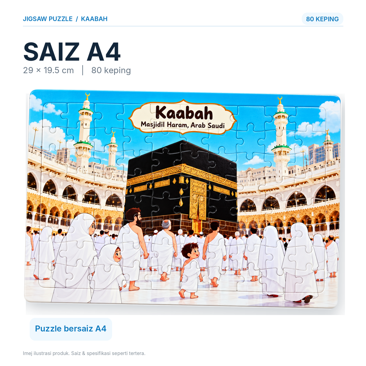Jigsaw Puzzle Kaabah Masjidil Haram Makkah Arab Saudi | Jigsaw Puzzle Pendidikan Kanak-Kanak Permainan Haji Cilik