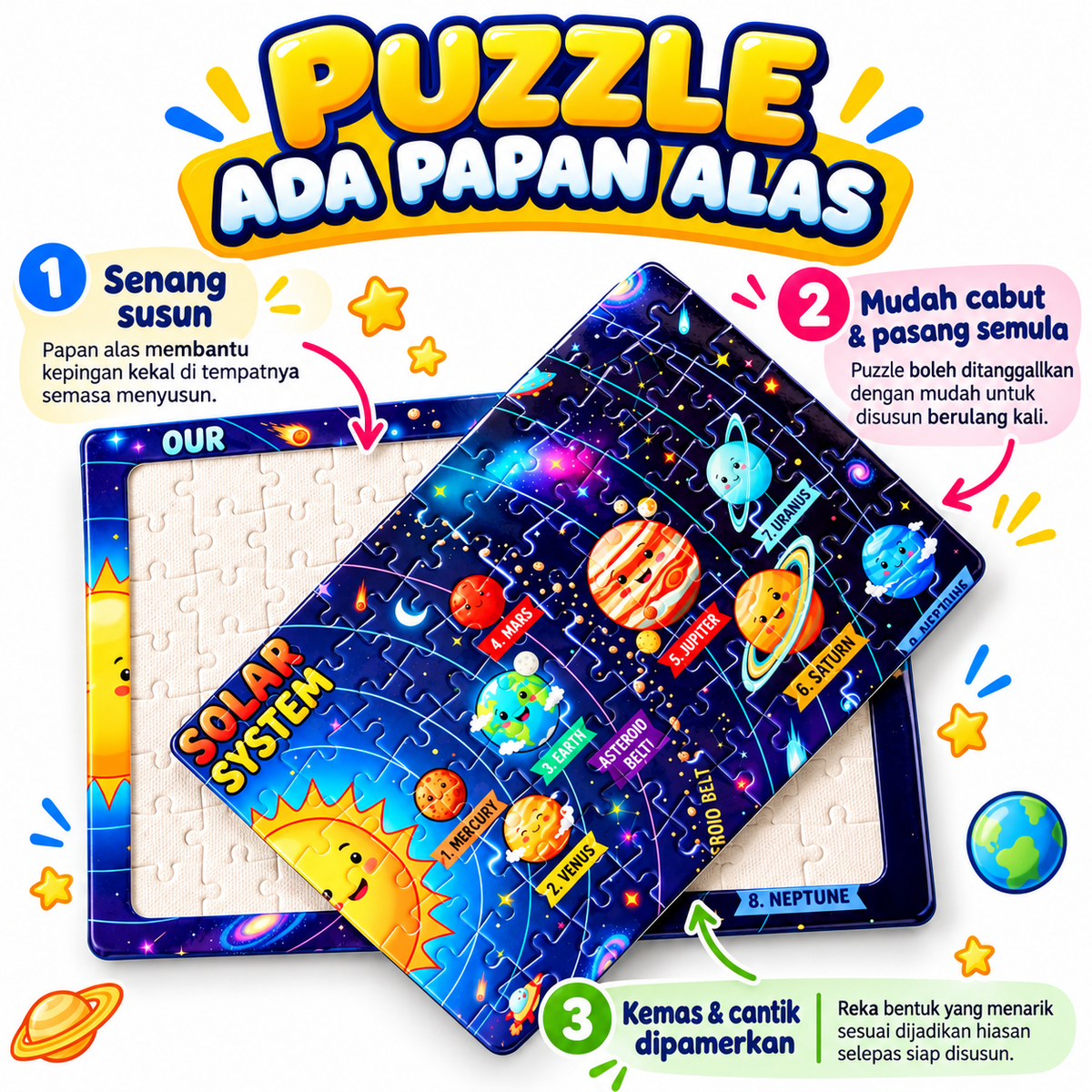 Puzzle Planet Solar System Kid Education Jigsaw Puzzle Mainan Kanak-Kanak – Aktiviti Pembelajaran Sains Sekolah