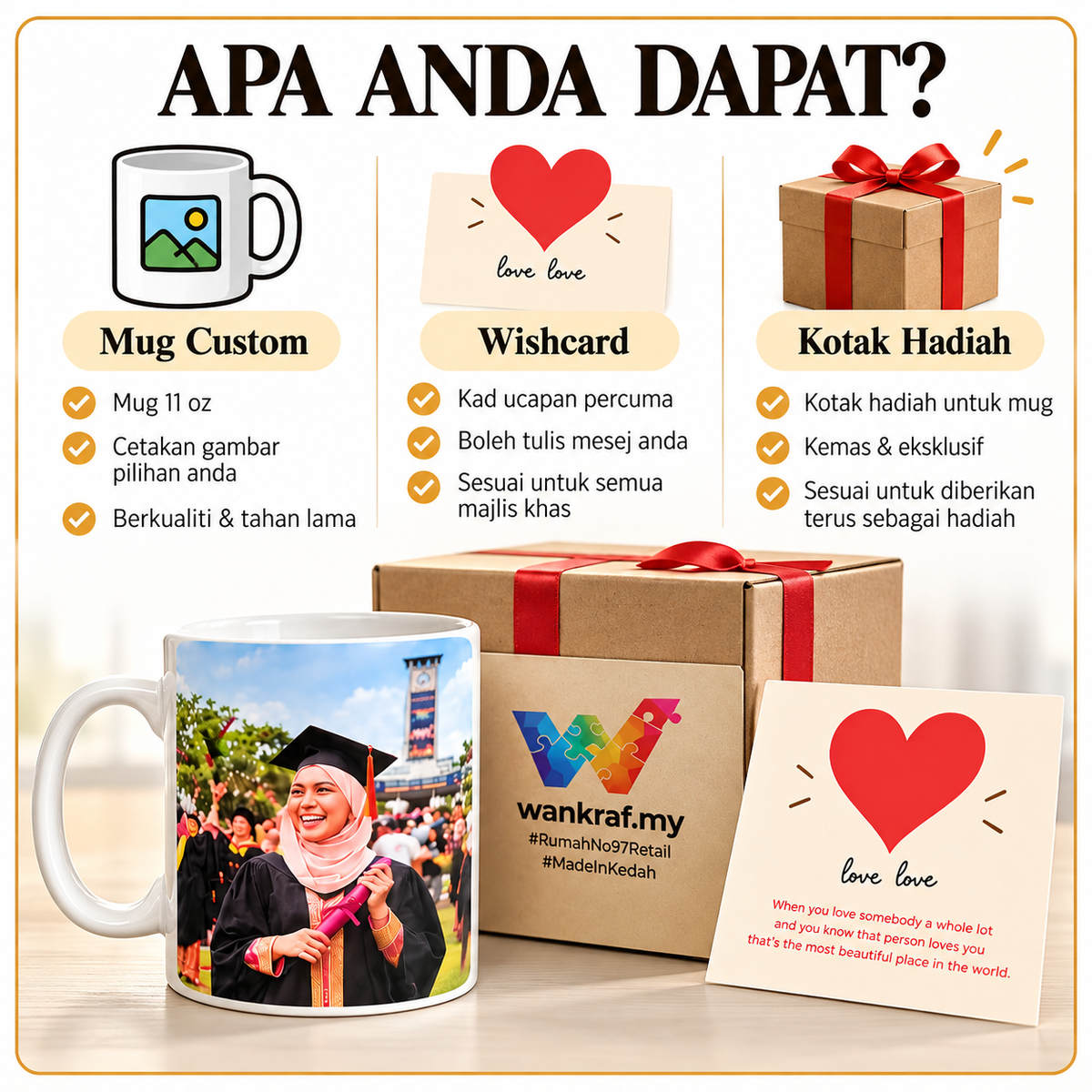 Mug Custom Gambar Sendiri | Cawan Custom Photo Personalized | Hadiah Birthday Anniversary Hari Guru Ibu Bapa Couple BFF