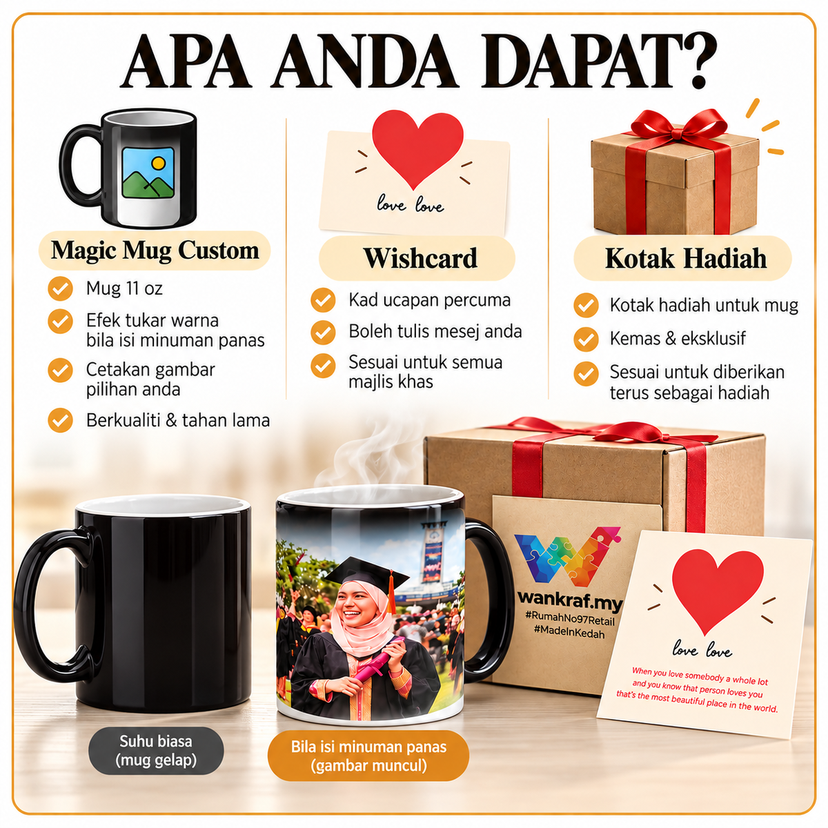Magic Mug Custom Photo | Cawan Ajaib Tukar Warna Gambar Sendiri | Personalized Hadiah Birthday Anniversary Couple BFF